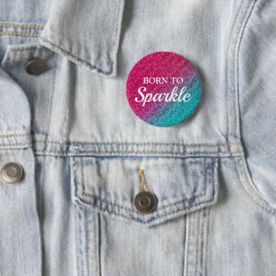 Glitterend Blauw & Donker Roze Glitter Born to Spa Ronde Button 5,7 Cm