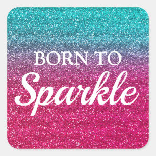 Glitterend Blauw & Donker Roze Glitter Born to Spa Vierkante Sticker