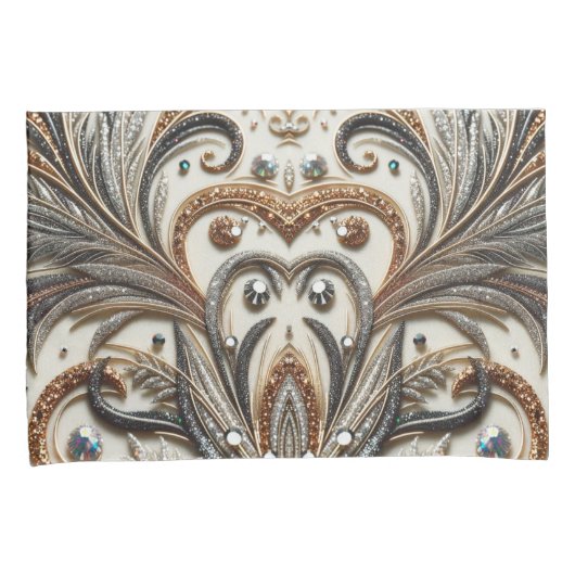 Glitterend bloemenpatroon met edelsteen kussensloop (Voorkant-Rechts)