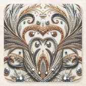 Glitterend bloemenpatroon met edelsteen vierkante kartonnen onderzetter (Voorkant)