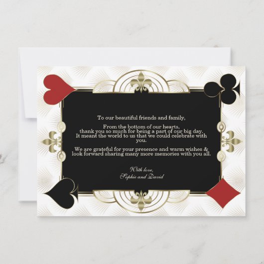 Glitterend Goud Casino Vegas Poker Bruiloft Bedankkaart (Achterkant)