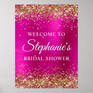 Glitterend Goud Roze Folie Bruiloft Feest Welkom Poster
