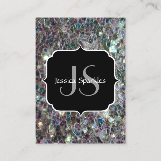 Glitterend kleurrijk zilveren mozaïek monogram visitekaartje (Achterkant)