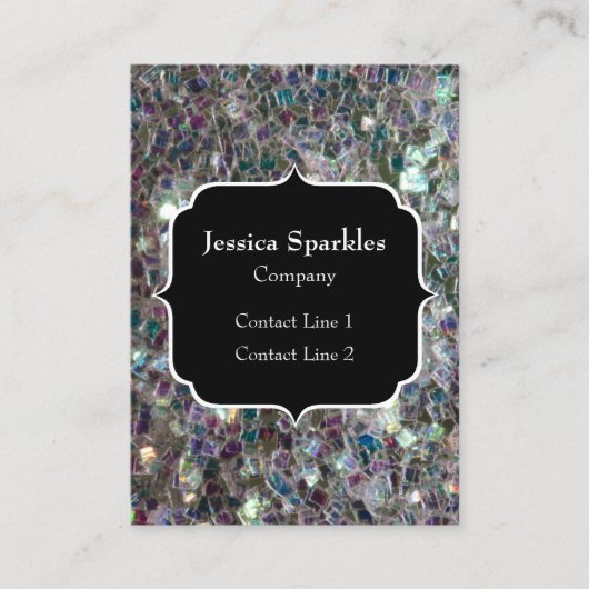 Glitterend kleurrijk zilveren mozaïek monogram visitekaartje (Voorkant)