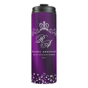 Glitterend kroonmonogram magenta thermosbeker