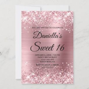 Glitterend Licht Roze Glitters en Folie Sweet 16 Kaart
