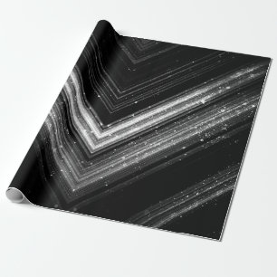 Glitterend metaalachtig zwart zilver sterrenstelse cadeaupapier