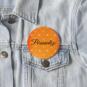 Glitterend oranje glitters met ster glinsteringen ronde button 7,6 cm