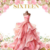 Glitterend Sweet Sixteen Spandoek Roze Rozen Glans Wandkleed
