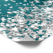 Glitterend Zilver Blauw Groen Trouwfeest Poster (Hoek)