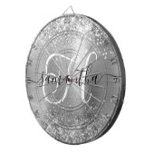 Glitterend Zilver Glam Monogram Dartbord (Voorkant Rechts)