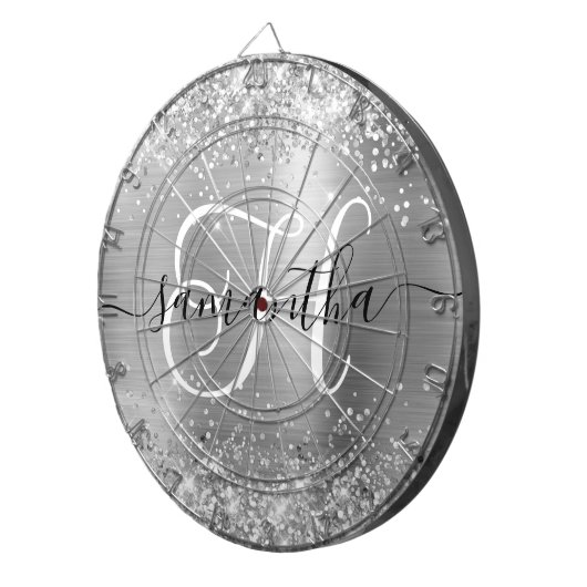 Glitterend Zilver Glam Monogram Dartbord (Voorkant Rechts)