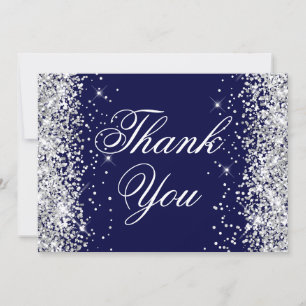 Glitterend Zilver Glans Donkerblauw Bedankkaart