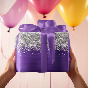 Glitterend Zilver Glitter Amethyst Paarse Nep Foli Inpakpapier Vel