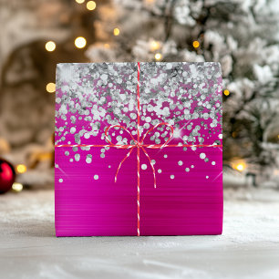 Glitterend Zilver Glitter Heet Roze Nep Folie Inpakpapier Vel