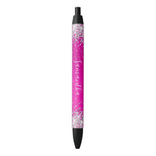 Glitterend Zilver Glitter Heet Roze Ombre Folie Zwarte Inkt Pen