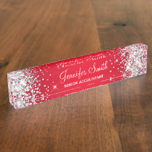 Glitterend Zilver Glitter Rode Gradiënt Naambordje
