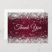 Glitterend Zilver Glitters Bordeaux Bedankt Briefkaart (Voorkant / Achterkant)