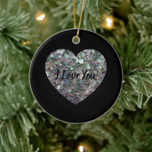 Glitterend zilver mozaïek glinsterend Hart Keramisch Ornament