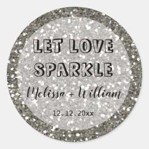 Glitterend Zilveren Glitters Laat Liefde Fonkeling Ronde Sticker