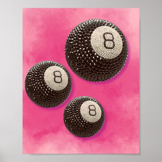 Glitterende 8-Bal Glam-ontwerp, Leuk Geluksbrengen Poster (Voorkant)
