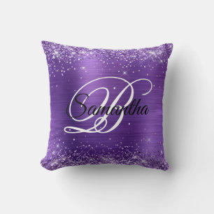 Glitterende Amethyst Folie Fantasie Monogram Kussen