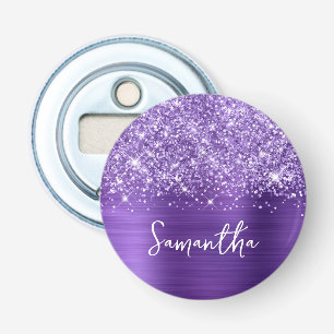 Glitterende Amethyst Paarse Glam Naam Button Flesopener