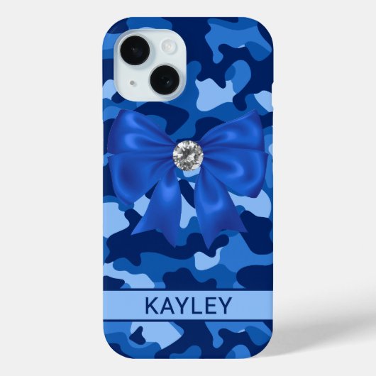 Glitterende Blauwe Camouflage Gepersonaliseerd Case-Mate iPhone Case (Achterkant)