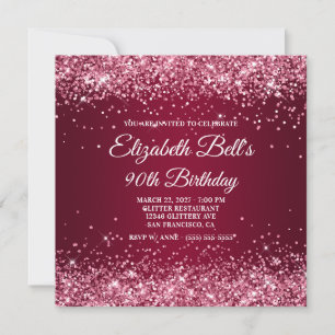 Glitterende Burgundy Ombre 90ste Verjaardag Kaart