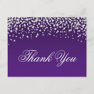 Glitterende diamanten confetti paarse ombre bedank briefkaart