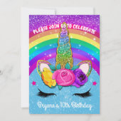 Glitterende Eenhoorn Hoorn Gezicht Feest Regenboog Kaart (Voorkant)