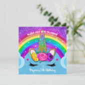 Glitterende Eenhoorn Hoorn Regenboog Sprankel Fees Kaart (Staand voorkant)