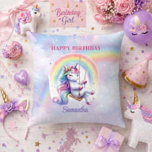 Glitterende Eenhoorn Pastel Kleuren Meisje Verjaar Kussen