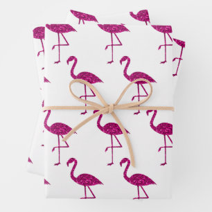Glitterende flamingo Roze glitterpatroon wit Inpakpapier Vel