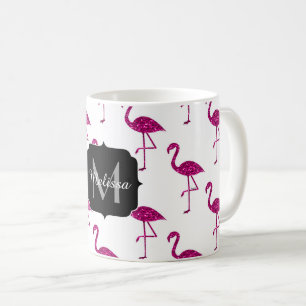 Glitterende flamingo Roze glitters patroon Monogra Koffiemok