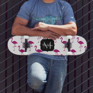 Glitterende flamingo Roze glitters patroon Monogra Skateboard