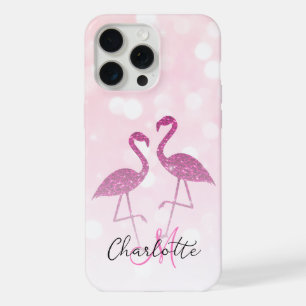 Glitterende flamingo's Roze glitter glinstert Merk iPhone 15 Pro Max Hoesje
