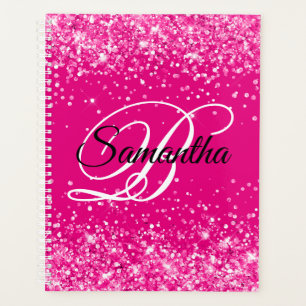 Glitterende Fonkelende Heet Roze Fantasie Monogram Planner