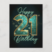 Glitterende glamoureuze turquoise goud zwarte 21e briefkaart (Voorkant)