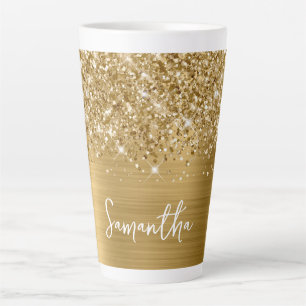 Glitterende Glanzende Gouden Glam Naam Latte Mok