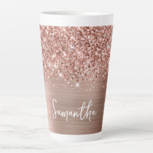 Glitterende Glanzende Roze Gouden Glam Naam Latte Mok