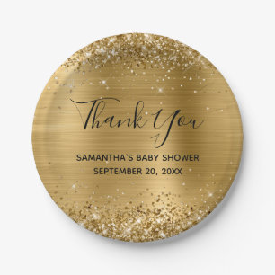 Glitterende Goud Folie Baby Shower Bedankt Papieren Bordje