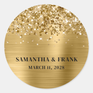 Glitterende Goud Folie Glam Bruiloft Ronde Sticker