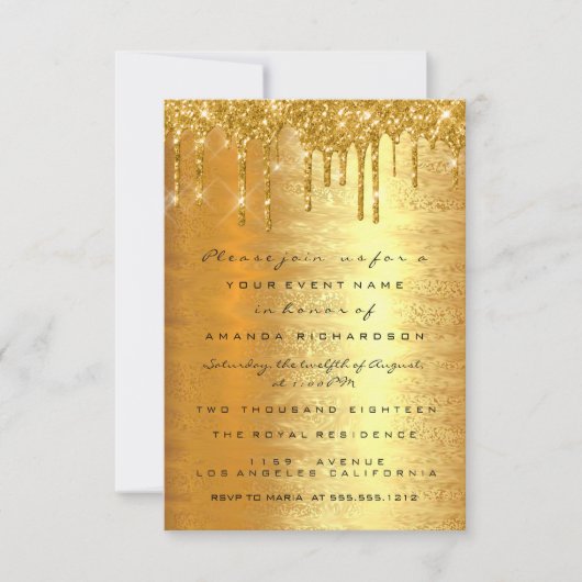 Glitterende gouden druppels formeel elegant bruilo kaart (Voorkant)