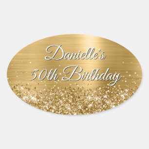 Glitterende gouden folie 50ste verjaardag ovale sticker