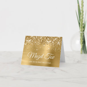 Glitterende Gouden Folie Mazel Tov voor je Bat Mit Kaart