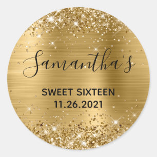 Glitterende Gouden Folie Sweet Sixteen Ronde Sticker