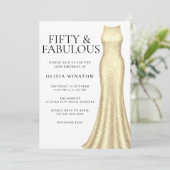 Glitterende gouden jurk vrouwen 50ste verjaardagsf kaart (Staand voorkant)