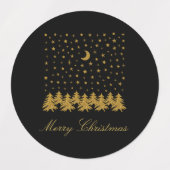 Glitterende gouden kerstboom, maan, sterren op zwa labels (Design 1)
