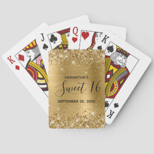 Glitterende Gouden Sweet 16 Verjaardagsfavoriet Pokerkaarten
